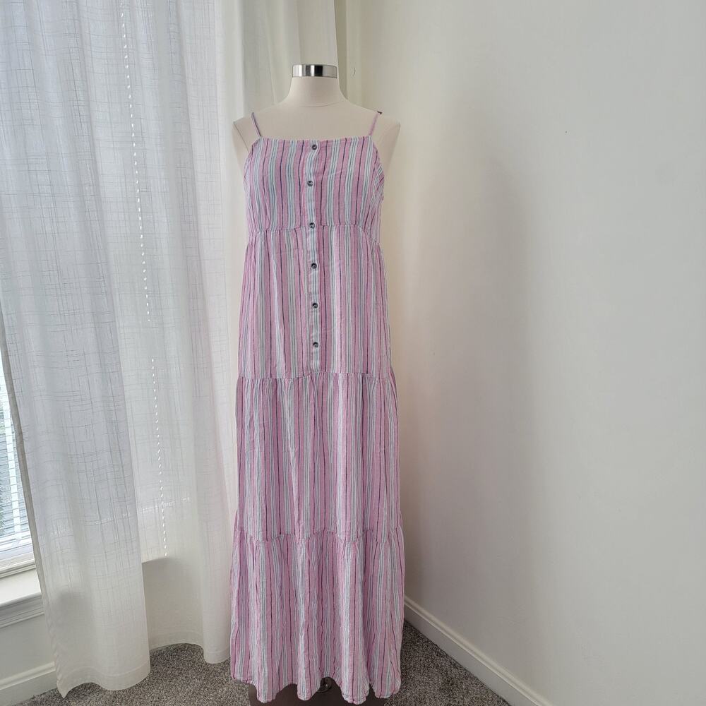 Splendid Dress Pink Maxi Sundress Linen Button Front Coastal Beachy